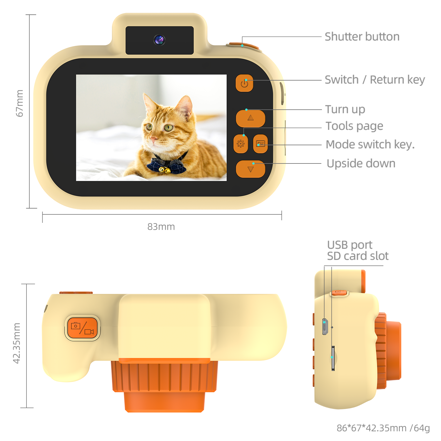 Cartoon Cute Kids Digital Camera Dual Camera 1080P HD Video Record for Puzzle Children's Toy Birthday Gift Kid Camera - Image 8