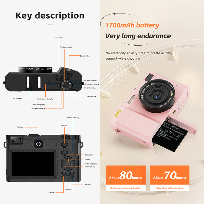 5K 64MP wifi Digital Camera Beginners Kids HD CCD Camera 18X Zoom Dual Lens 1080P Video Photography - Image 3