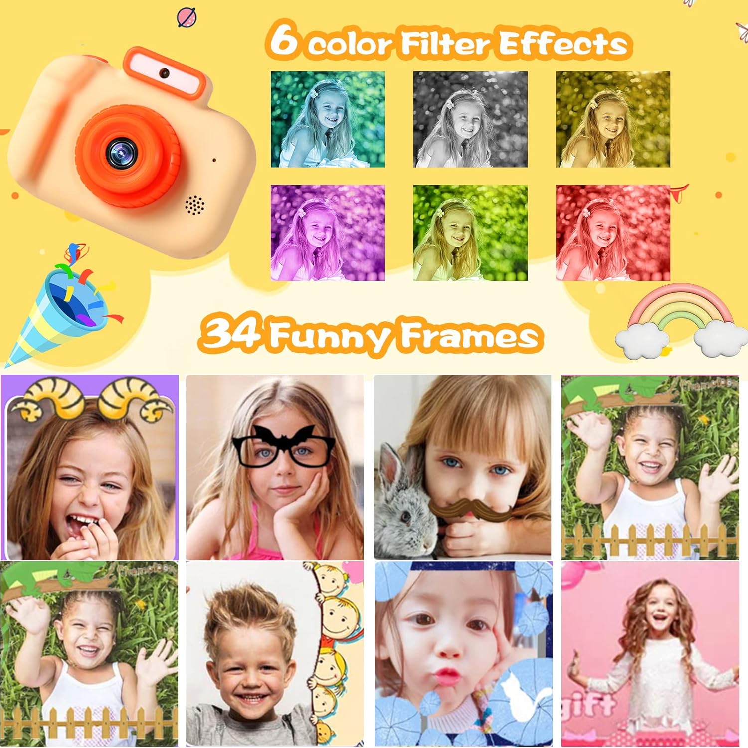 Cartoon Cute Kids Digital Camera Dual Camera 1080P HD Video Record for Puzzle Children's Toy Birthday Gift Kid Camera - Image 5