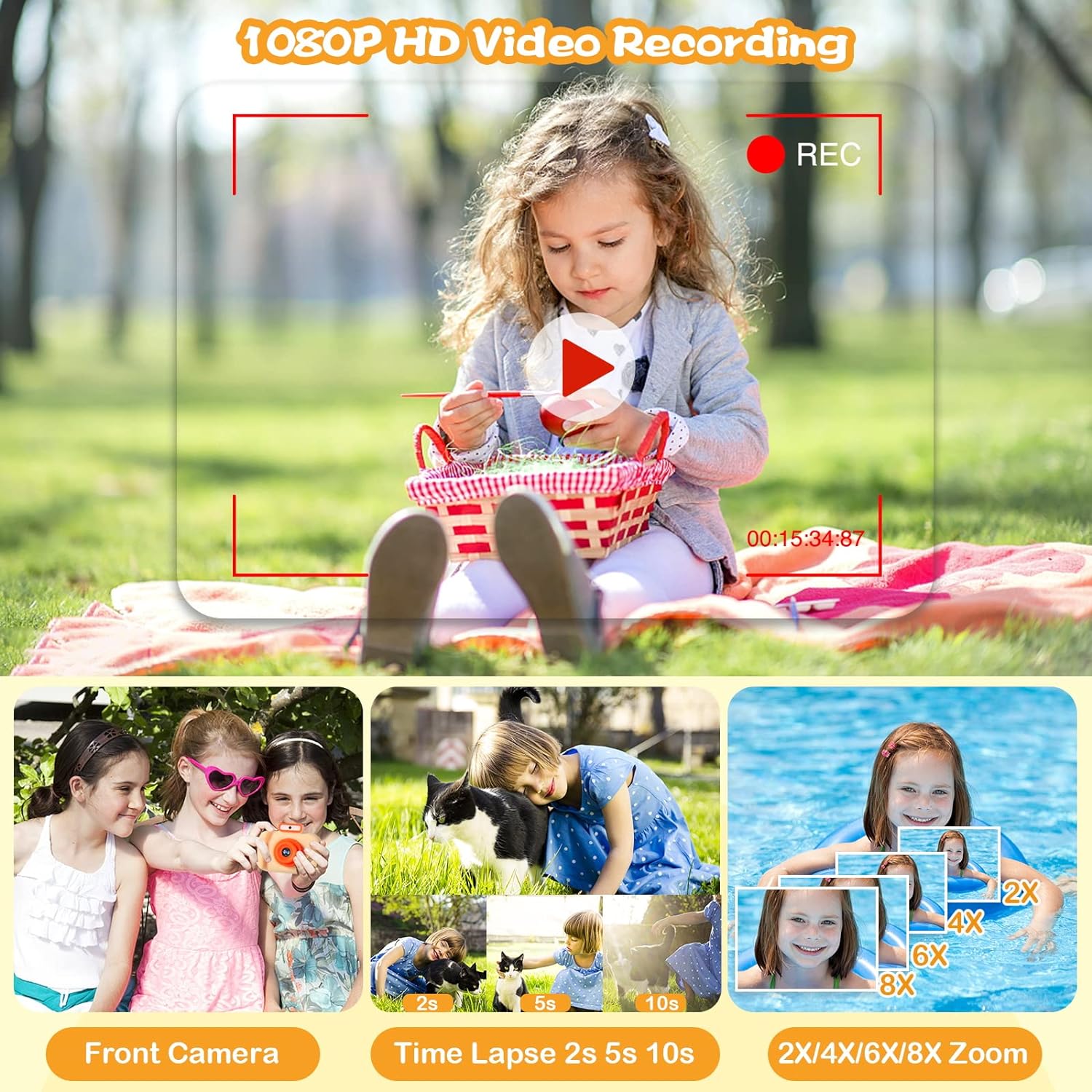Cartoon Cute Kids Digital Camera Dual Camera 1080P HD Video Record for Puzzle Children's Toy Birthday Gift Kid Camera - Image 6