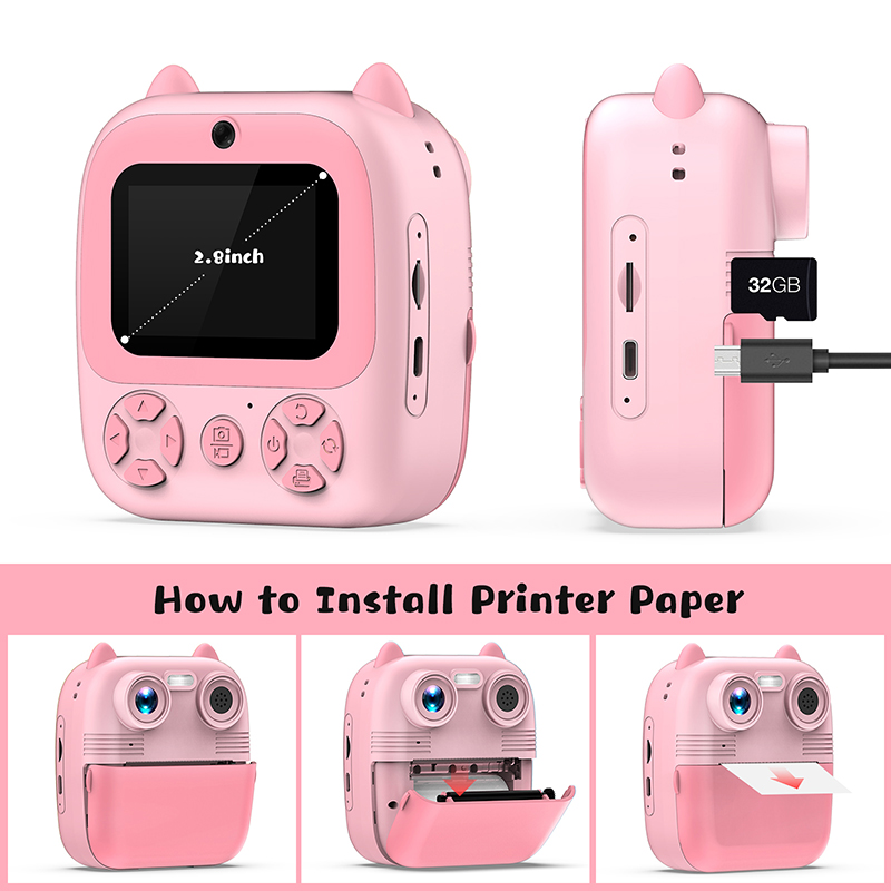 1080P HD 2.8 Inch Screen Kids Cat Instant Print Camera Children Mini Thermal Printer Baby Toys and Gifts Digital Video Camera - Image 6
