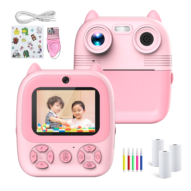 1080P HD 2.8 Inch Screen Kids Cat Instant Print Camera Children Mini Thermal Printer Baby Toys and Gifts Digital Video Camera